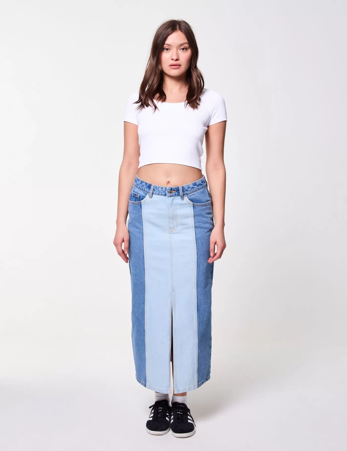 Jupe longue en jean bicolore bleue^Jennyfer Clearance