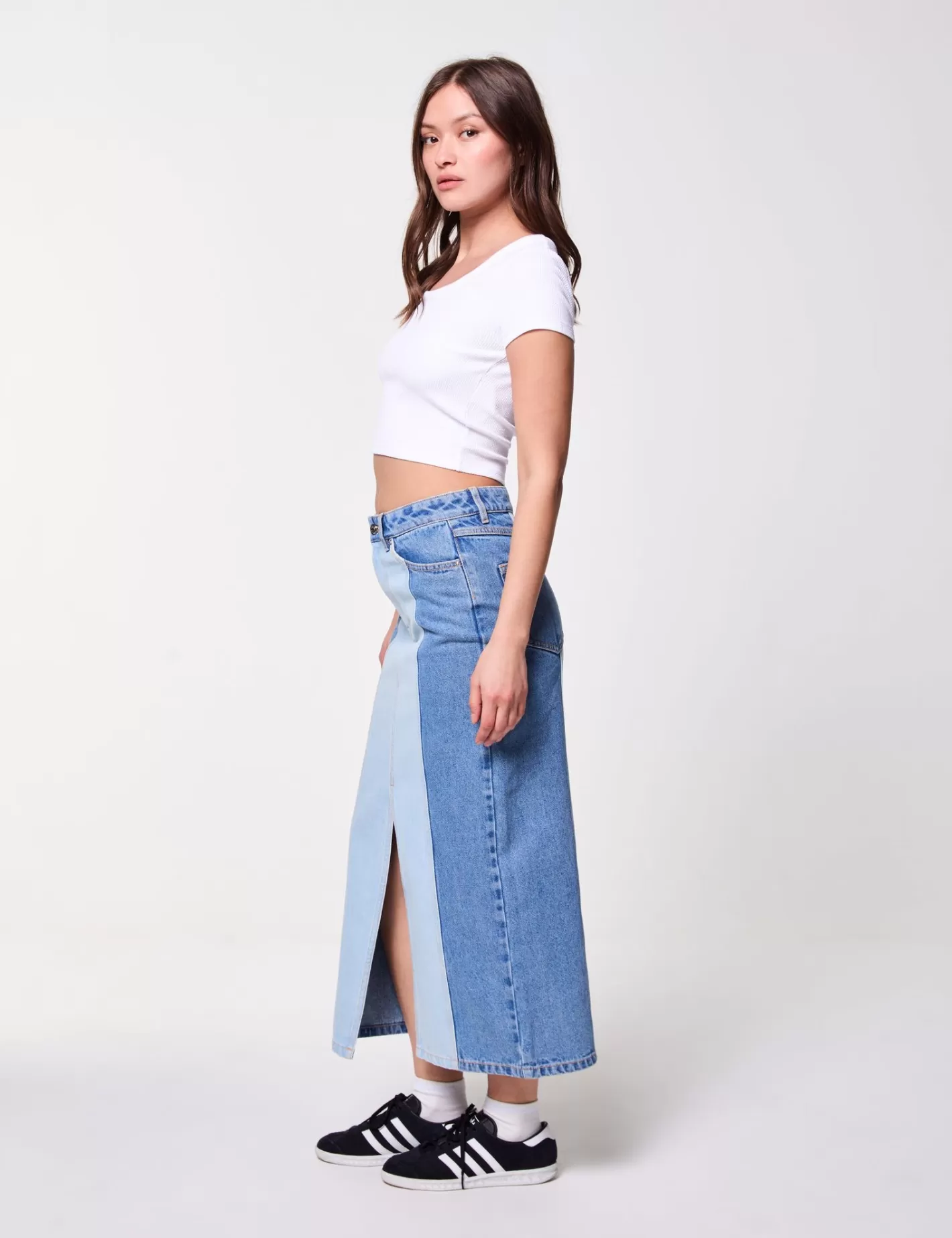 Jupe longue en jean bicolore bleue^Jennyfer Clearance