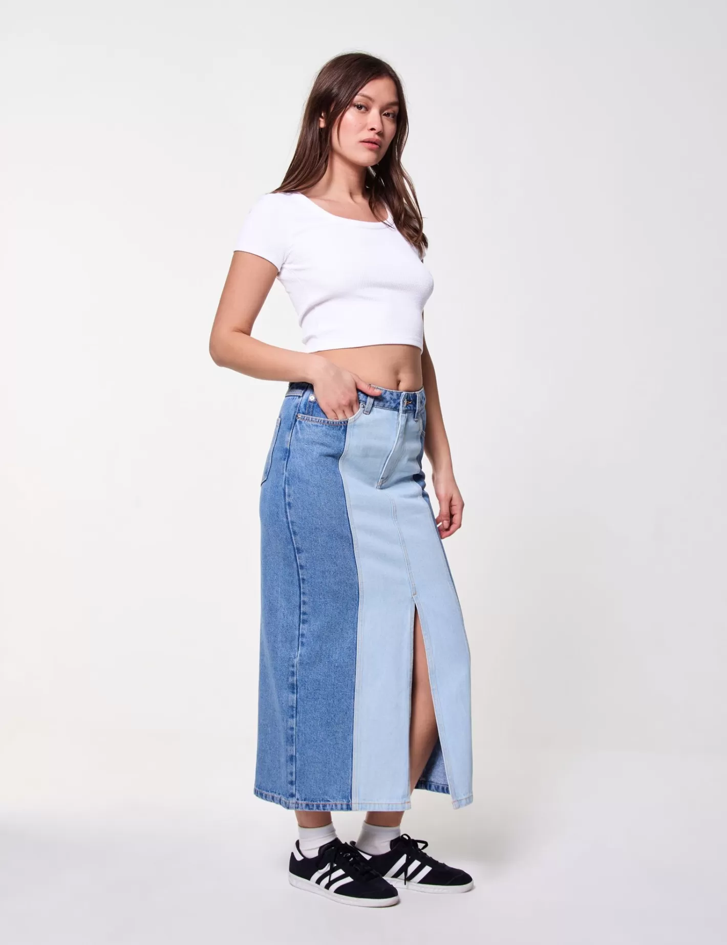 Jupe longue en jean bicolore bleue^Jennyfer Clearance