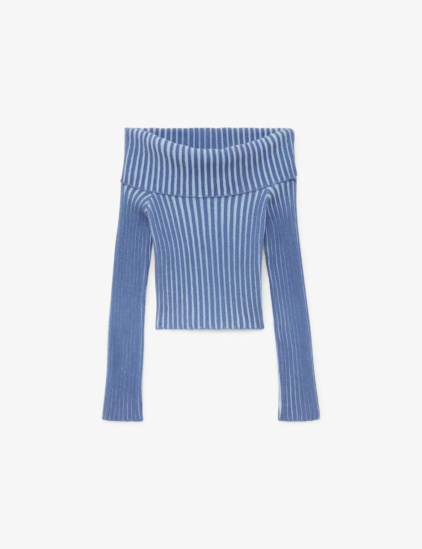 Pull col bardot en maille côtelée à rayures bleu et bleu foncé^Jennyfer Discount