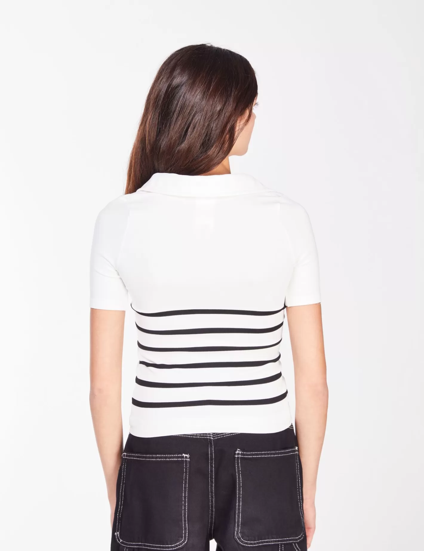 Pull col en V rayé à manches courtes noir et blanc^Jennyfer Cheap