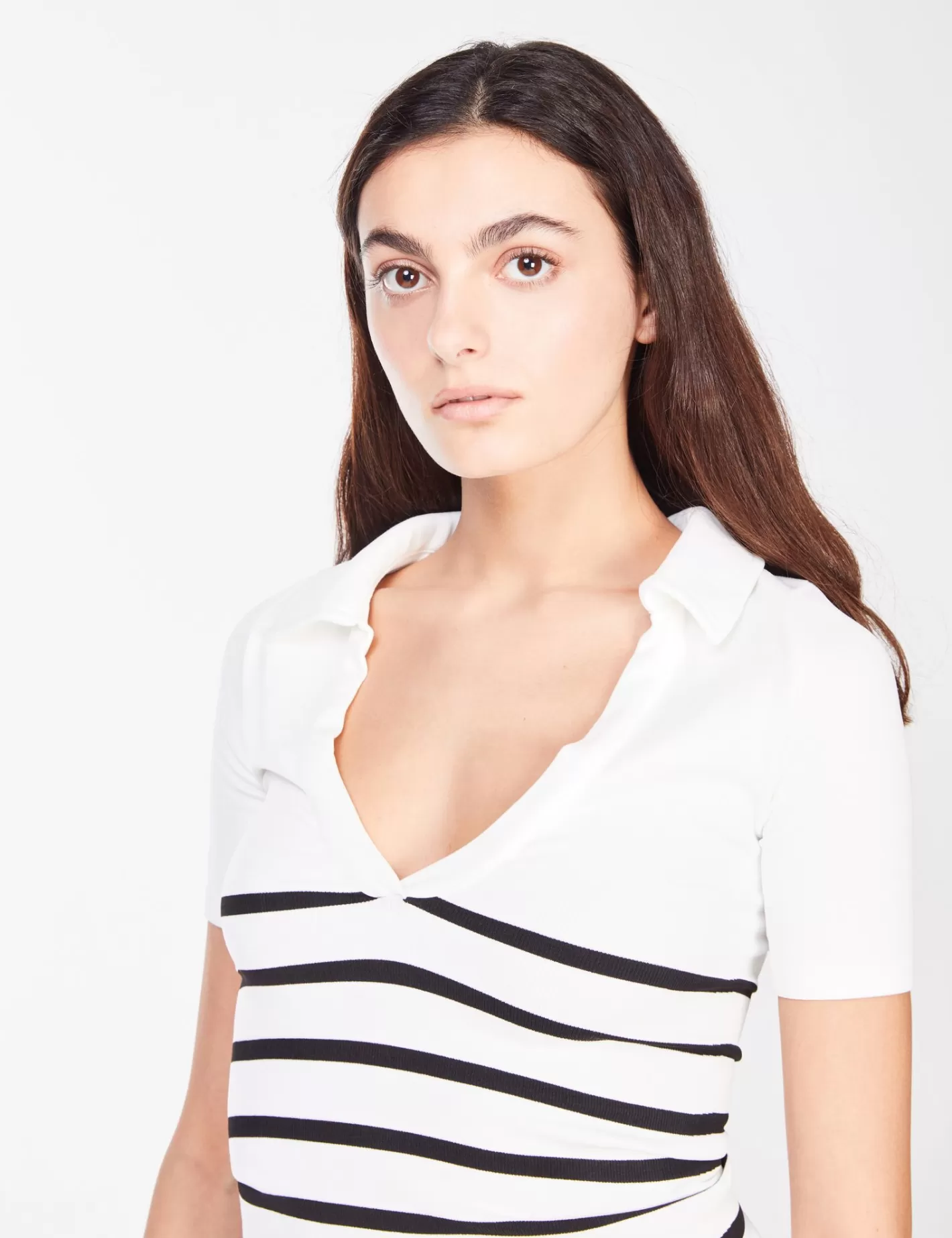 Pull col en V rayé à manches courtes noir et blanc^Jennyfer Cheap