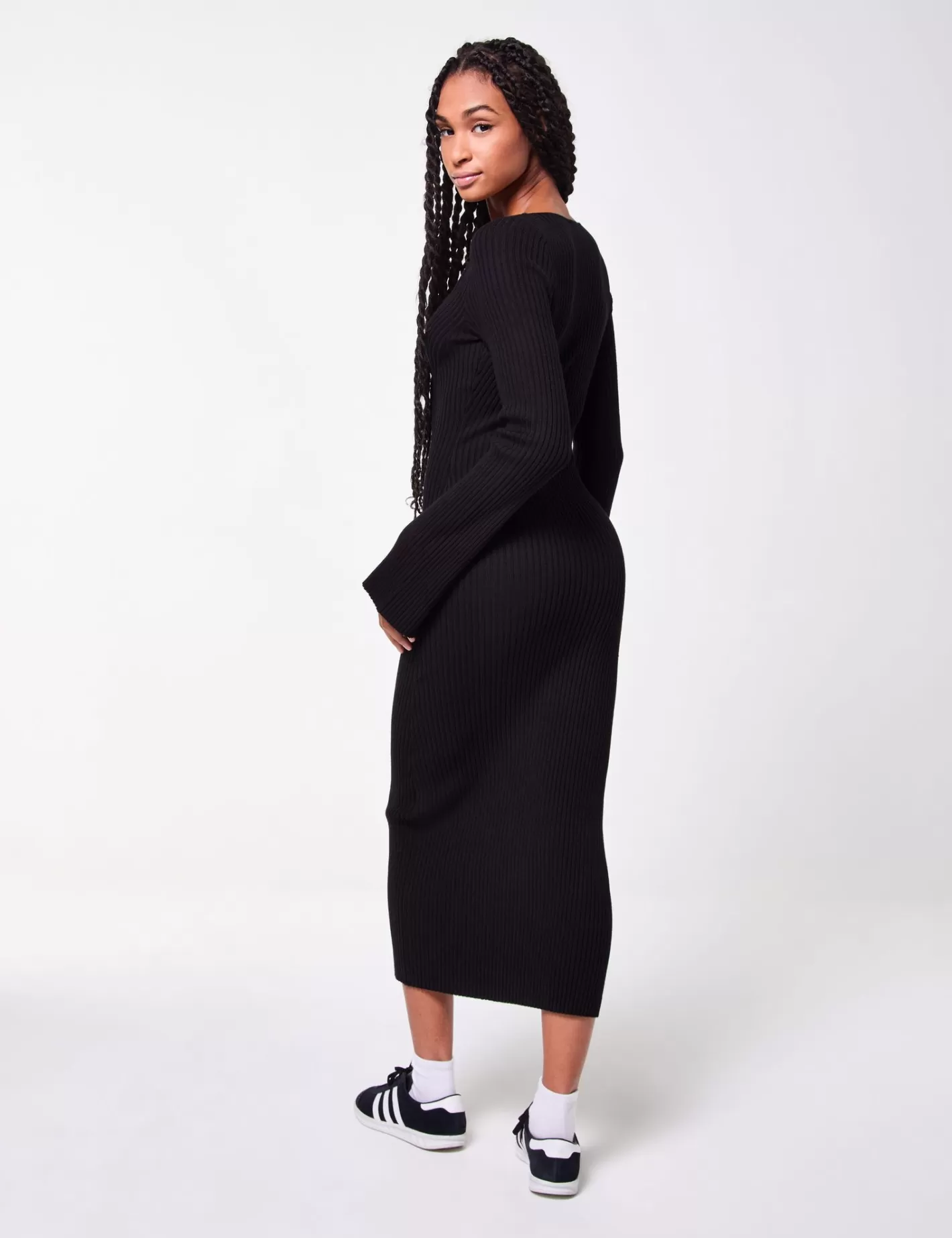 Robe longue e en maille côtelée avec  liens à nouer à la poitrine^Jennyfer Discount