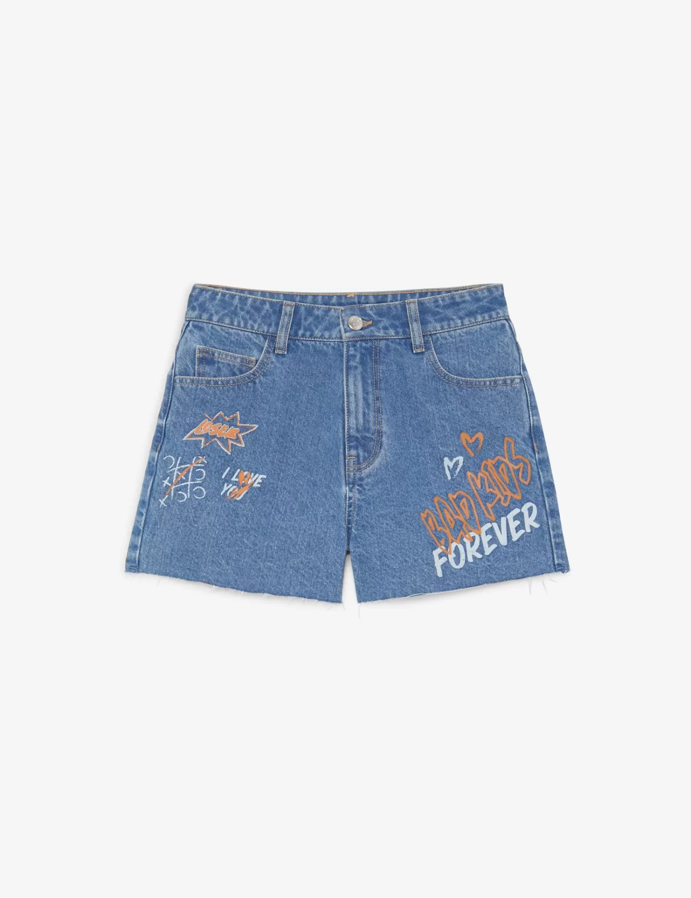 Short avec mix d'imprimés et message bleu et orange^Jennyfer Shop