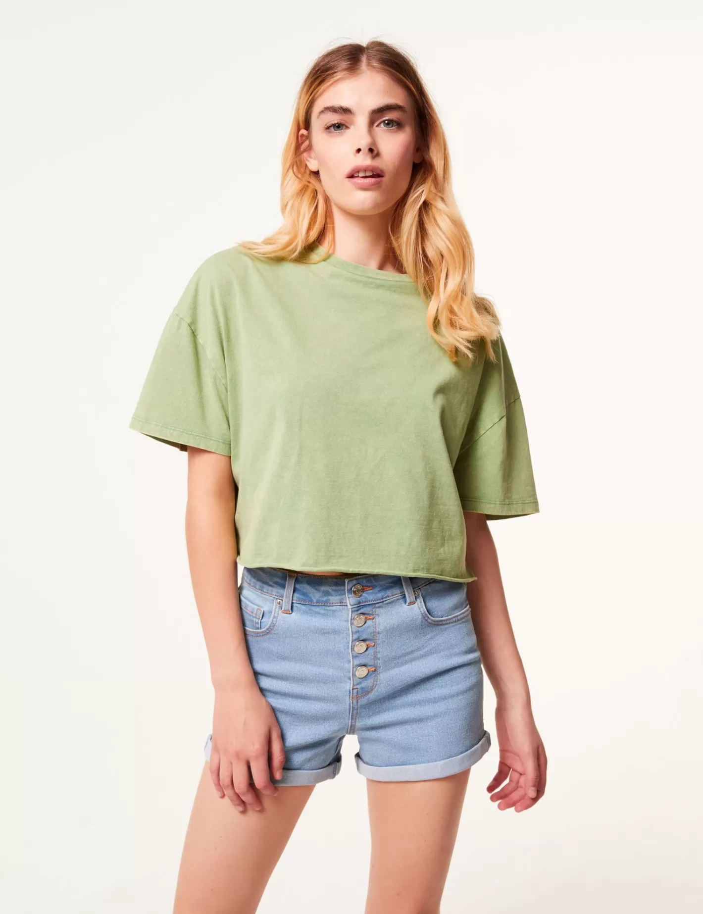 Short skinny taille haute avec revers bleu clair^Jennyfer Sale