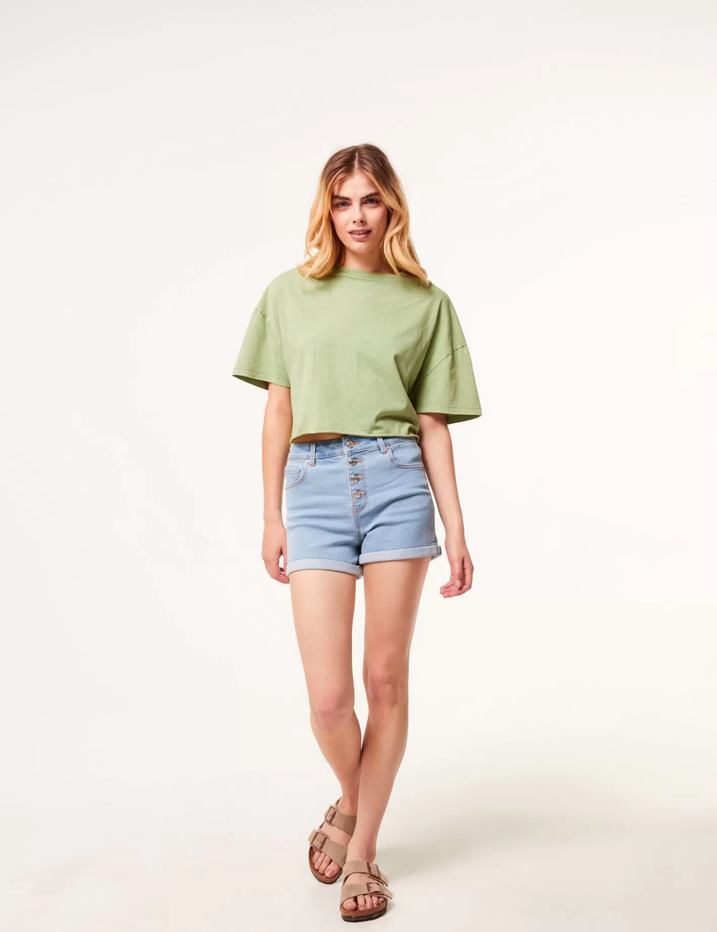 Short skinny taille haute avec revers bleu clair^Jennyfer Sale