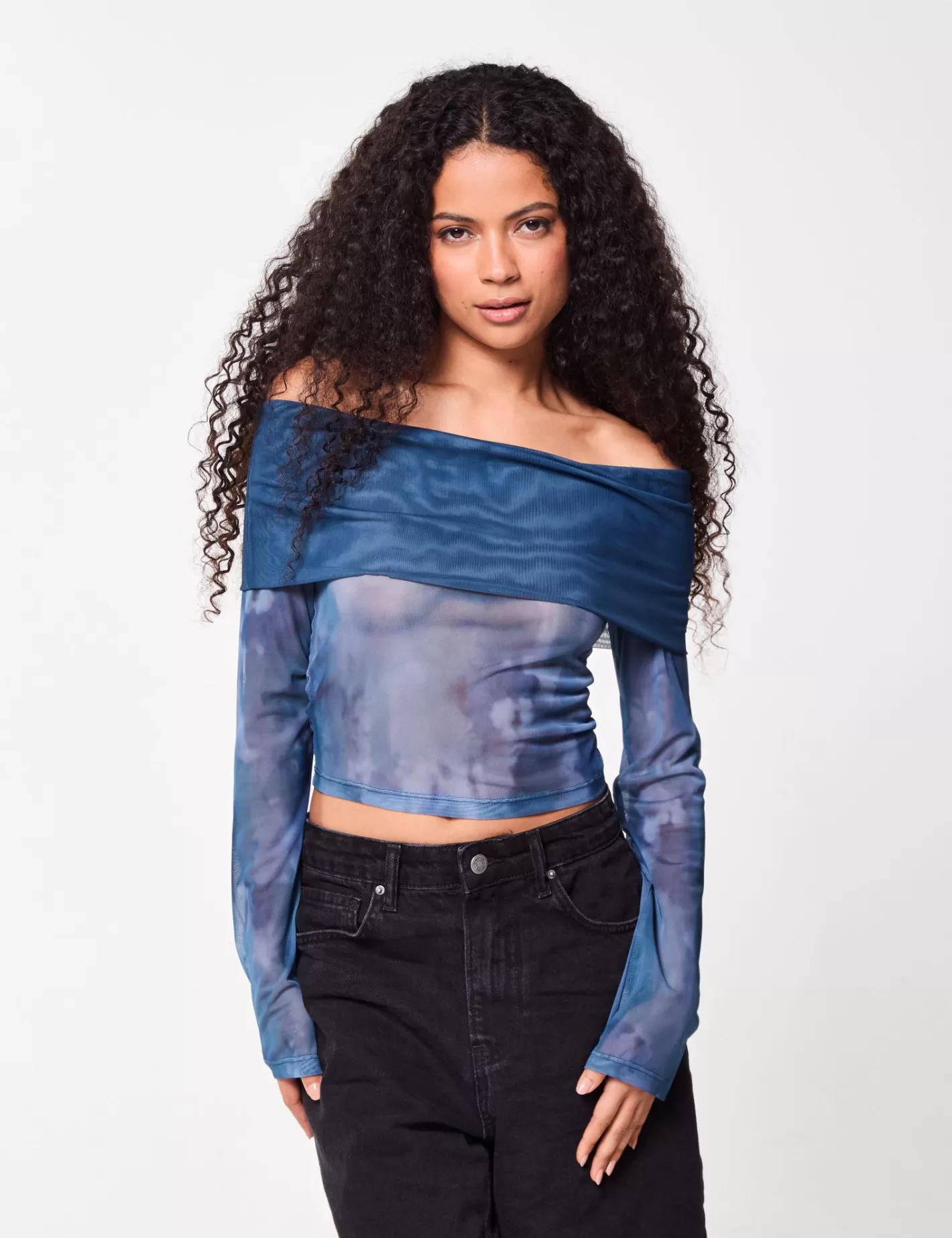 Top en tulle tie and dye à col bardot ^Jennyfer Online