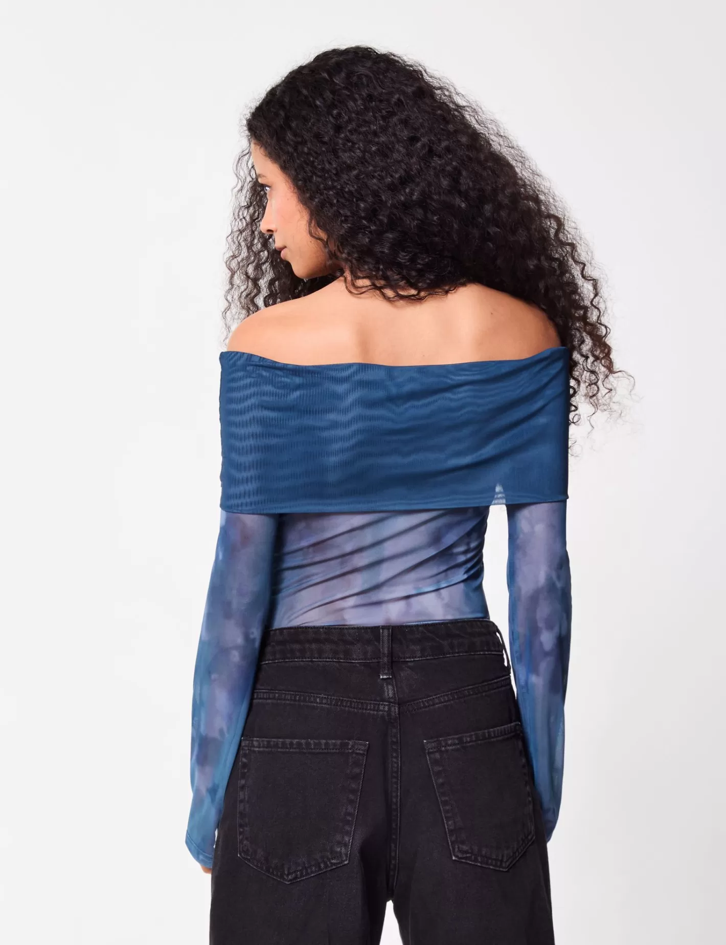 Top en tulle tie and dye à col bardot ^Jennyfer Online