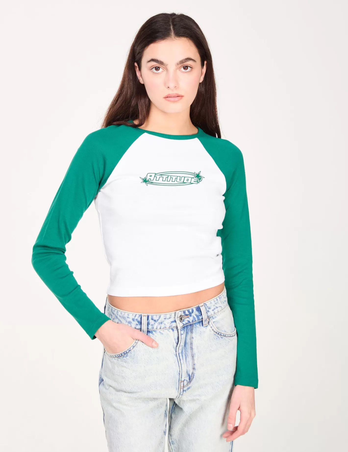 T-shirt attitude à manches longues bicolore blanc et ^Jennyfer Cheap