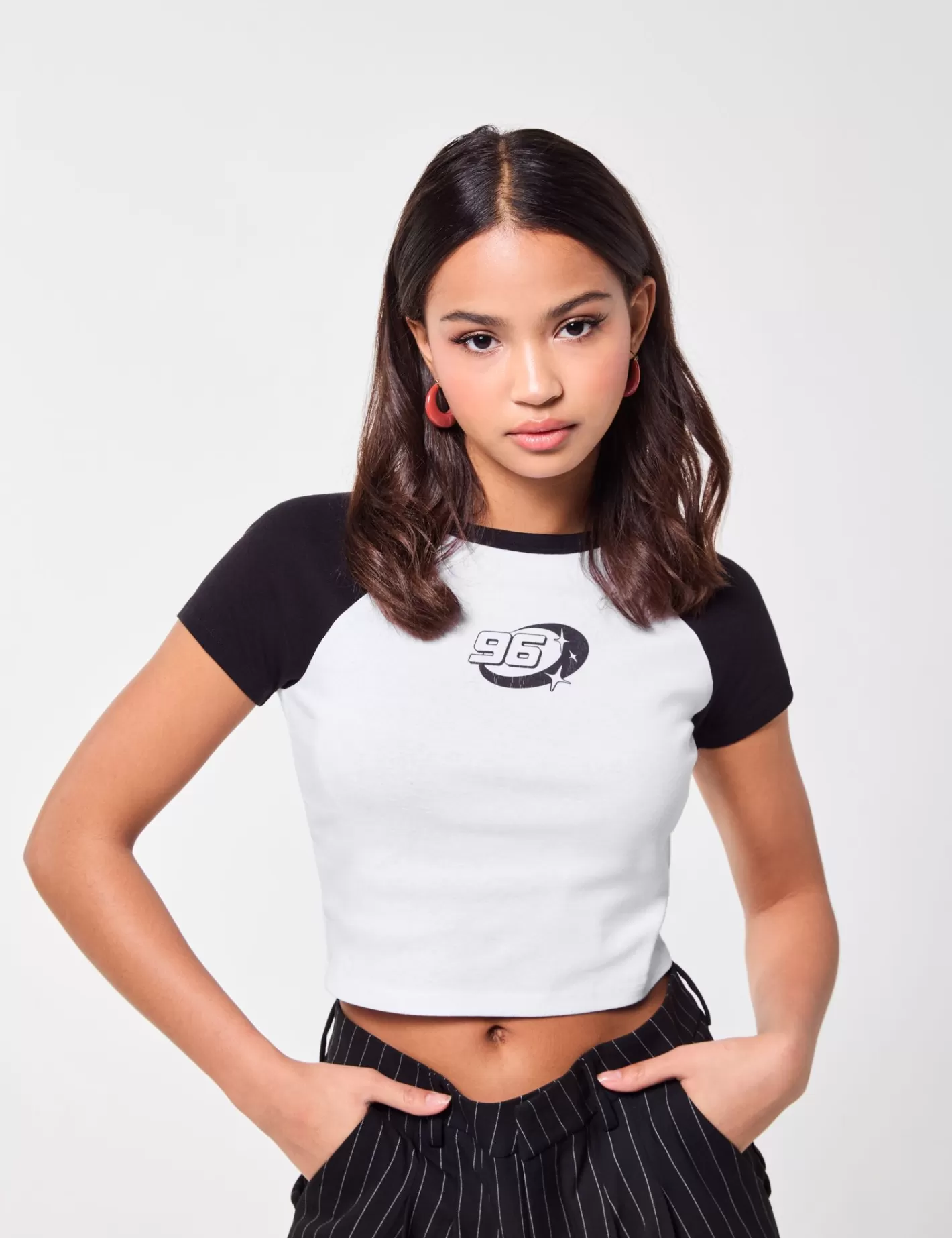 T-shirt bicolore imprimé 96 blanc manches es^Jennyfer Hot