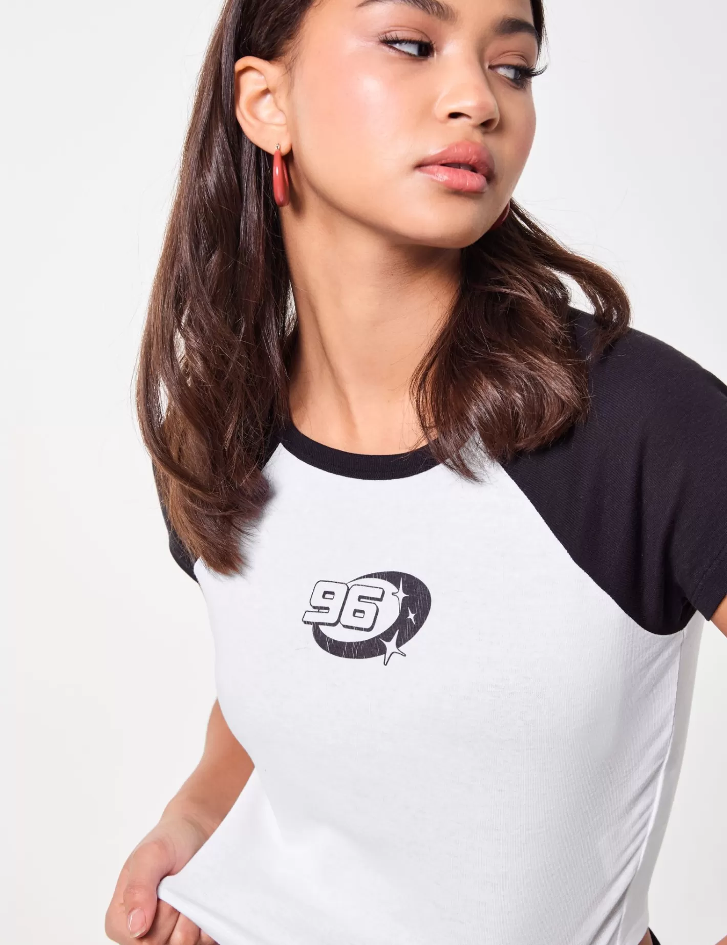 T-shirt bicolore imprimé 96 blanc manches es^Jennyfer Hot