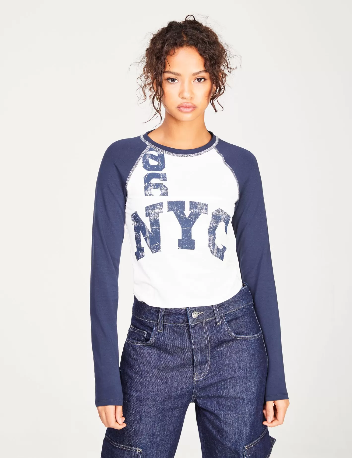 T-shirt bicolore imprimé NYC blanc et ^Jennyfer Shop
