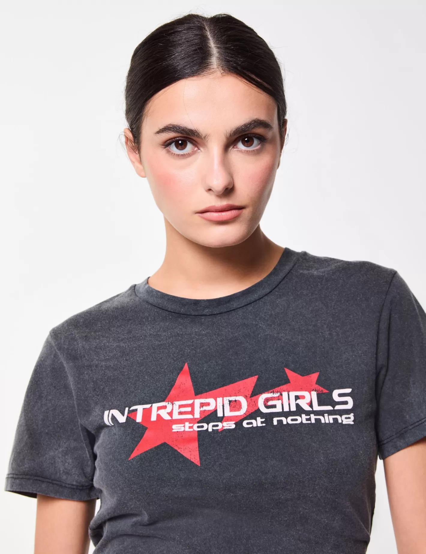 T-shirt gris à message avec liens à nouer à la taille^Jennyfer Sale