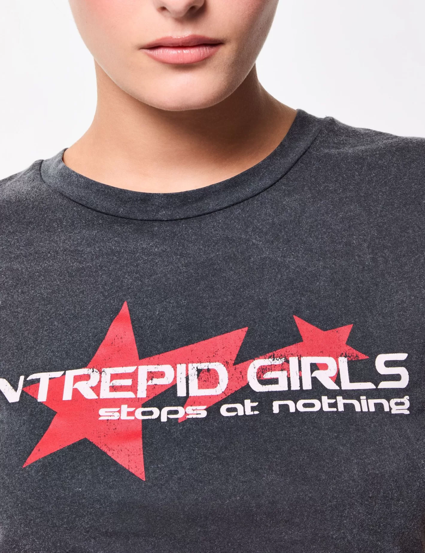 T-shirt gris à message avec liens à nouer à la taille^Jennyfer Sale